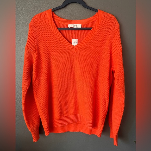 LOFT Sweaters - Bright Neon Orange Loft Knitted Sweater Women’s XL